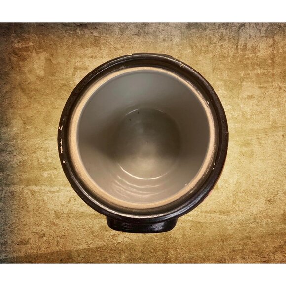 Vintage Hand Painted Pottery Jar Black Glaze Floral Folk Art Vase Rustic Décor - Picture 3 of 8